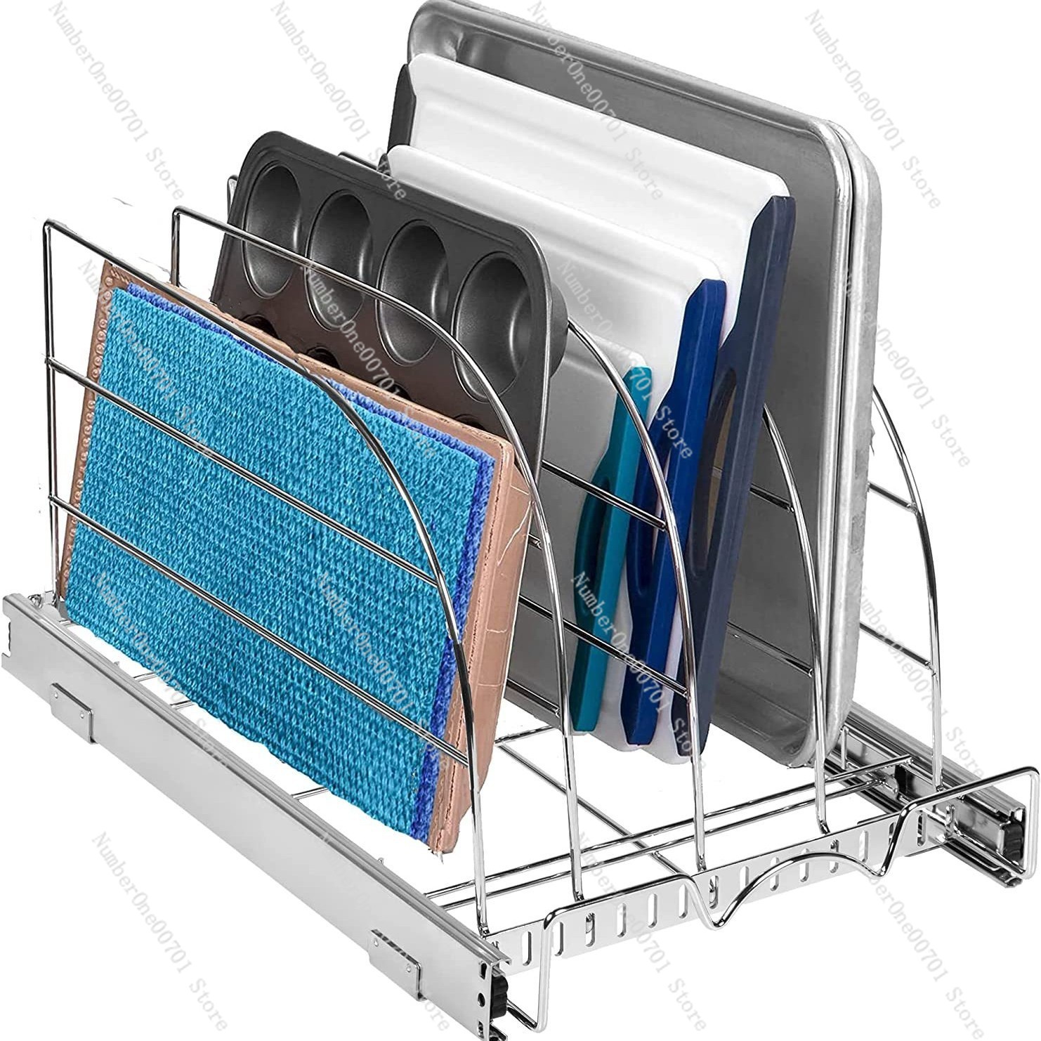 Kitchen Baking Sheet Organizer - Uitschuifbare keukenkastorganizer voor bakplaten, schaaltjes, snijplanken
