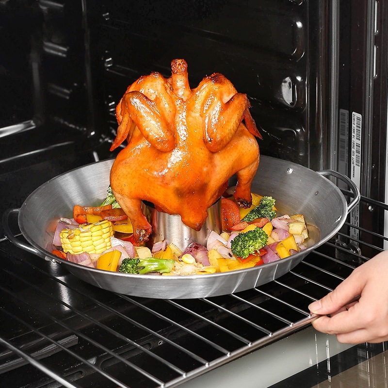 Kitchen Baking Tray Organiser - BBQ roestvrijstalen kippenhouder pan rechtop bierbrander