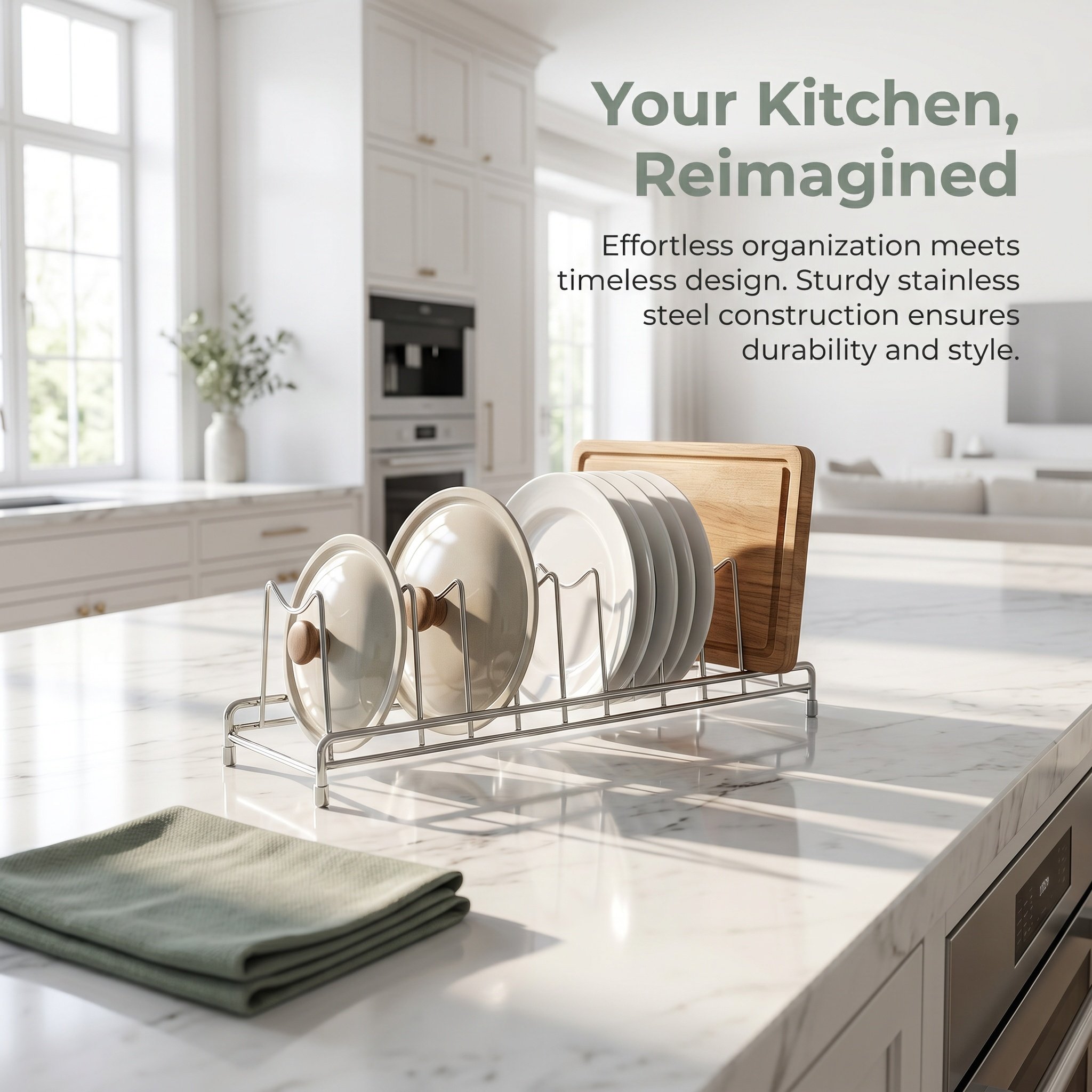 Kitchen Baking Sheet Organizer - RVS dekselorganizer met 9 vakken, dekselhouder,