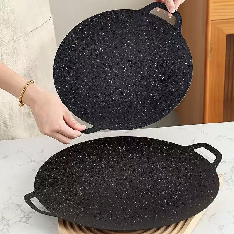 Kitchen Baking Tray Organiser - Dunne Koreaanse grillpan, ronde BBQ-grillplaat, compatibel